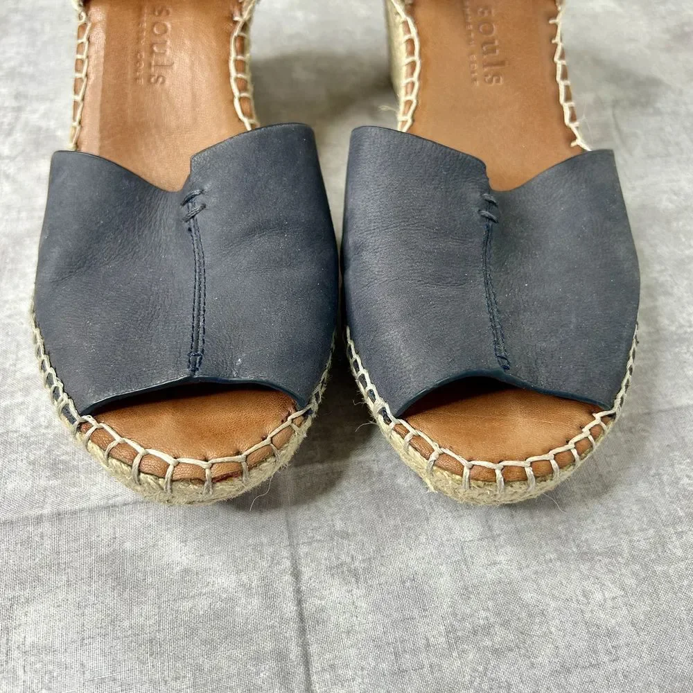 gentle souls Navy Espadrille Wedge Sandals